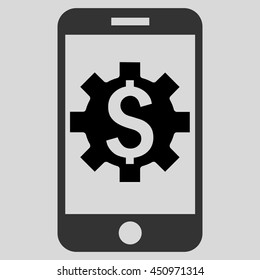 Mobile Bank Setup vector icon. Style is flat symbol, black color, light gray background.