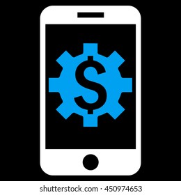Mobile Bank Setup vector icon. Style is bicolor flat symbol, blue and white colors, black background.