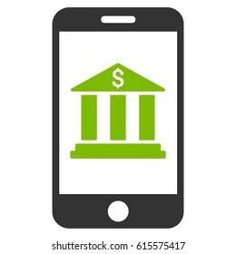 Vektorsymbol der mobilen Bank. Flache Bicolor Öko grün und grau Symbol. Piktogramm einzeln auf weißem Hintergrund. Entwickelt für Web- und Software-Schnittstellen.