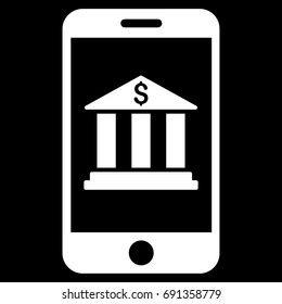 Mobile Bank vector icon. Flat white symbol. Pictogram is isolated on a black background. Designed for web and software interfaces.