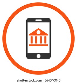 Mobile Bank vector icon. Style is bicolor flat circled symbol, orange and gray colors, rounded angles, white background.