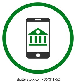 Mobile Bank vector icon. Style is bicolor flat circled symbol, green and gray colors, rounded angles, white background.