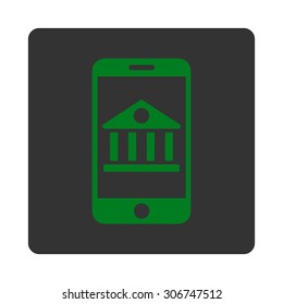 Mobile Bank vector icon. This flat rounded square button uses green and gray colors and isolated on a white background.