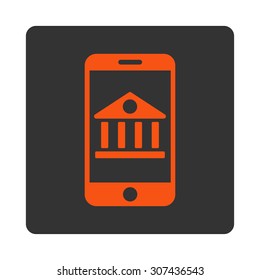Mobile Bank vector icon. This flat rounded square button uses orange and gray colors and isolated on a white background.