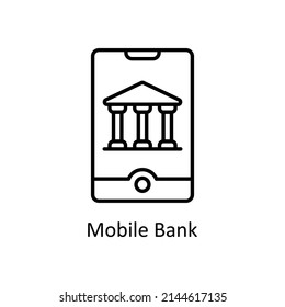 Icono de contorno vectorial de banco móvil para web aislada en el archivo EPS 10 de fondo blanco