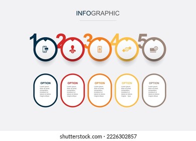 Mobile banking, account, banking app, money transfer, account balance icons Infographic design template. Creative concept with 5 steps