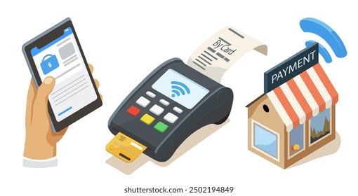 Mobile banking app and e-payment. Hand with smartphone and pay by credit card via electronic wallet wirelessly on phone. Online banking.