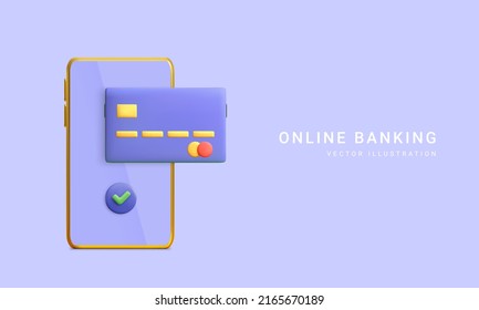 Mobile banking app and e-payment. Smartphone pay by credit card via electronic phone wallet. Online banking. Credit card for online payment or shopping. Vector illustration
