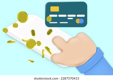 Mobile banking app and e-payment. Smartphone pay by credit card via electronic phone wallet. Online banking. Shopping by phone and connected card. Online payment credit card. Vector illustration