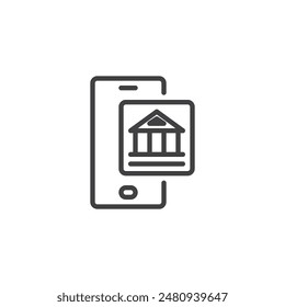 Mobile Banking App line icon. linear style sign for mobile concept and web design. Smartphone screen with bank outline vector icon. Symbol, logo illustration. Vector graphics