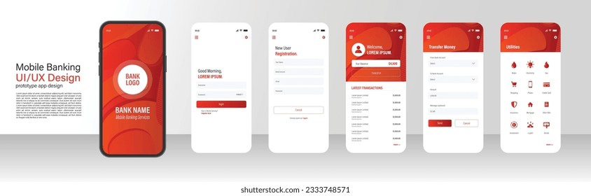 Mobile banking app smartphone UI UX design vector templates set. Financial services online web page design layout. Pack of UI, UX, GUI interface for application. Phone display.