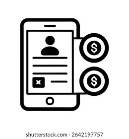 Mobile banking app ui vector Silhouette illustration 