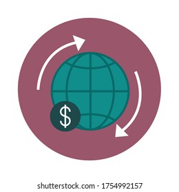banca móvil, alrededor del mundo de la financiación de la bolsa de valores, icono de estilo de bloques de ilustraciones vectoriales