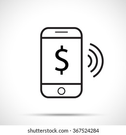 Mobile banking. Black on white background. Flat design style.