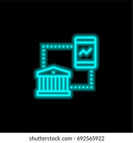 Mobile banking blue glowing neon ui ux icon. Glowing sign logo vector