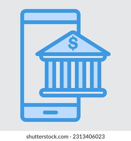 Icono de línea azul de la banca móvil, uso para presentación de aplicaciones móviles del sitio web