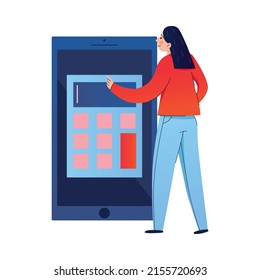 Mobile banking composition with flat human character using smartphone application isolated vector illustration