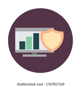 mobile banking, computer statistics chart business security vector illustration block style icon