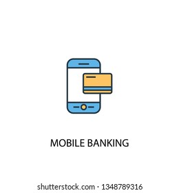 Mobile banking concept 2 colored line icon. Simple yellow and blue element illustration. Mobile banking concept outline symbol design