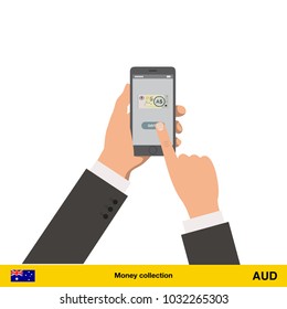 Mobile banking concept. Australian dollar banknote. Transferring Money vector illustration