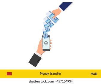 Mobile banking concept. Dirham banknote. Transferring Money vector illustration