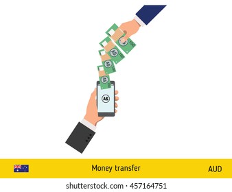 Mobile banking concept. Dollar banknote. Transferring Money vector illustration