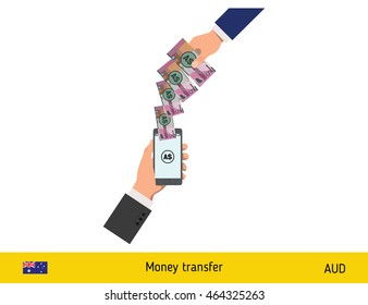 Mobile banking concept. Dollar banknote. Transferring Money vector illustration