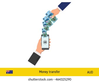 Mobile banking concept. Dollar banknote. Transferring Money vector illustration