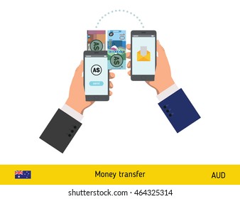 Mobile banking concept. Dollar banknote. Transferring Money vector illustration