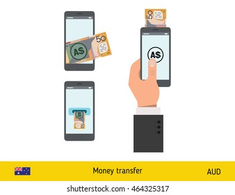 Mobile banking concept. Dollar banknote. Transferring Money vector illustration