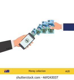 Mobile banking concept. Dollar banknote. Transferring Money vector illustration
