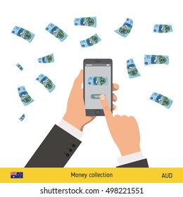 Mobile banking concept. Dollar banknote. Transferring Money vector illustration