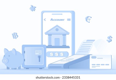 Mobile banking concept. Elements of internet banking, online payment, saving money, digital wallet, secure transaction. Flat vector design illustration.