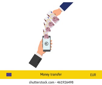 Mobile banking concept. Euro banknote. Transferring Money vector illustration