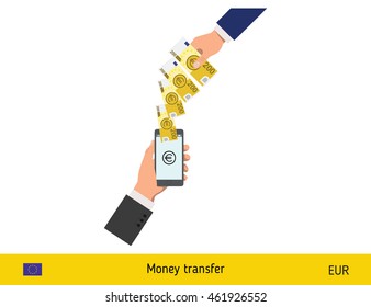 Mobile banking concept. Euro banknote. Transferring Money vector illustration