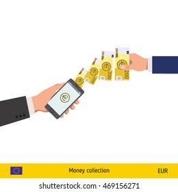 Mobile banking concept. Euro banknote. Transferring Money vector illustration