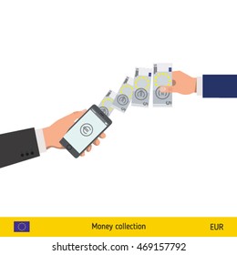 Mobile banking concept. Euro banknote. Transferring Money vector illustration