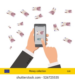 Mobile banking concept. Euro banknote. Transferring Money vector illustration