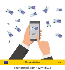 Mobile banking concept. Euro banknote. Transferring Money vector illustration
