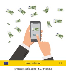Mobile banking concept. Euro banknote. Transferring Money vector illustration