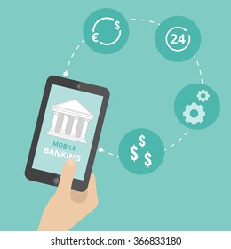 Mobile banking concept. Flat stylish icon design