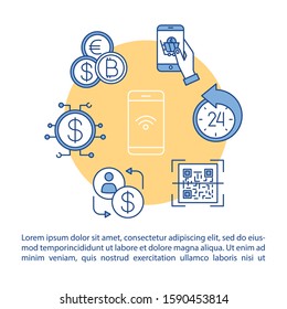 Mobile banking concept icon with text. Cachless payment. NFC in mobile devices. Emoney transfers. Article page vector template. Brochure, magazine, booklet design element with linear illustrations