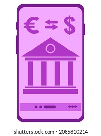 Mobile Banking ist ein Konzept, das eine App für Online-Shopping und Online-Währungsumtausch über Ihr Telefon oder Smartphone veranschaulicht. Digitales Einkaufen und Transaktionen. Vektorgrafik