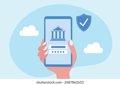 Concepto de banca móvil. Hombre usa smartphone para pagar Ilustración vectorial de dinero en línea