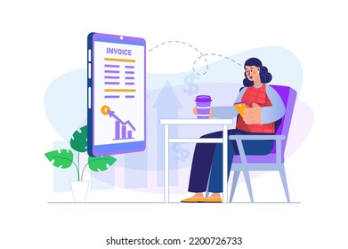 Mobile banking concept with people scene. Vector illustration