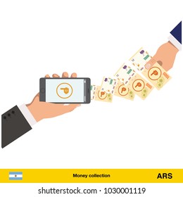 Mobile banking concept. Peso banknote. Transferring Money vector illustration