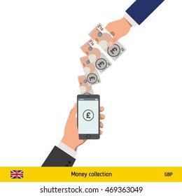 Mobile banking concept. Pound banknote. Transferring Money vector illustration