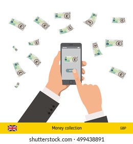 Mobile banking concept. Pound banknote. Transferring Money vector illustration