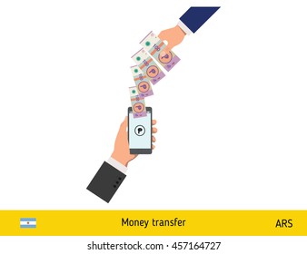 Mobile banking concept. Shekel banknote. Transferring Money vector illustration
