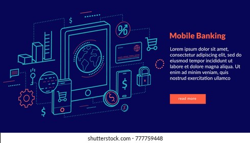 Mobile Banking Concept for web page, banner, presentation. Vector illustration